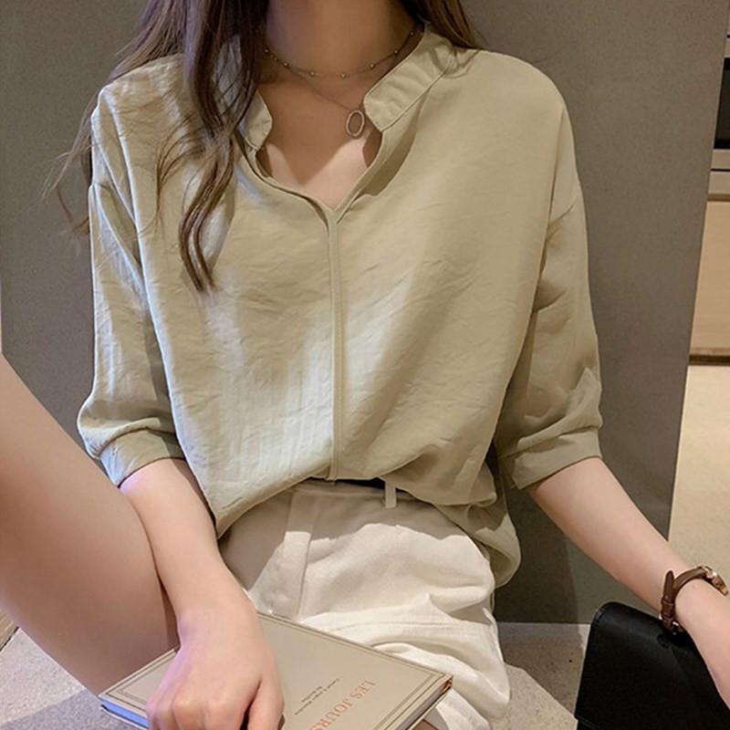2019 ใหม่เสื้อชีฟองสีขาวเพศหญิงหลวมเสื้อแขนสั้น