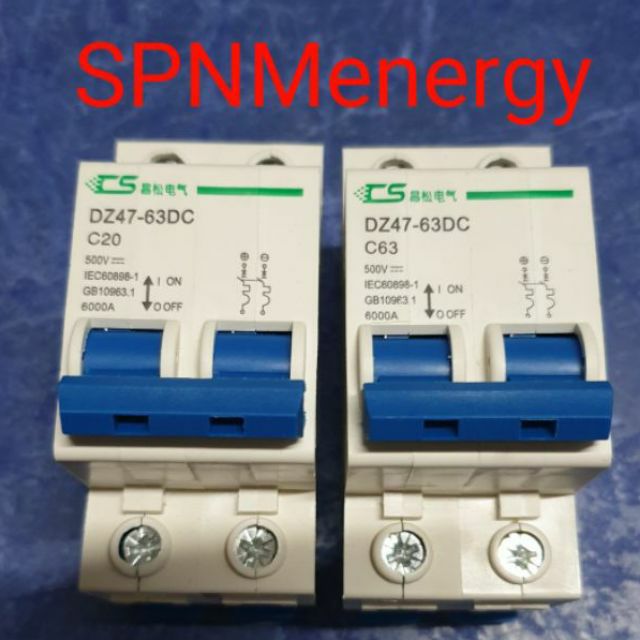 เบรคเกอร์ DC  2P20A 500VDC/  2P32A 500VDC / 2P63A 500VDC CS breaker รับแรงดัน 0-500VDC มาตรฐาน IEC/ GB ขายโดย SPNMenergy