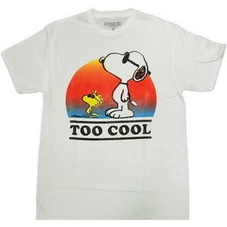 แขนสั้นพิม เสื้อ ยืด ราคา ส่ง Peanuts Mens Snoopy And Woodstock Too Cool T-Shirt men เสื้อ ยืด ผู้ชาย คอกลม โอเวอร์ ไซส