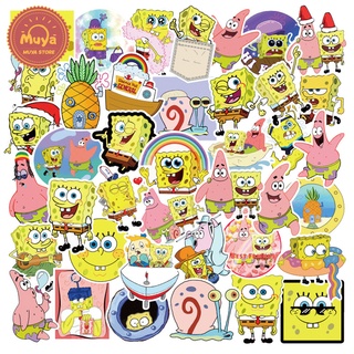 Muya สติกเกอร์ไวนิล ลายการ์ตูน SpongeBob SquarePants กันน้ํา สําหรับเด็ก 50 ชิ้น