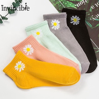 Summer Fashion Candy Color Small Daisy Printed Short Socks/ Women Sweet Cotton Breathable Boat Socks