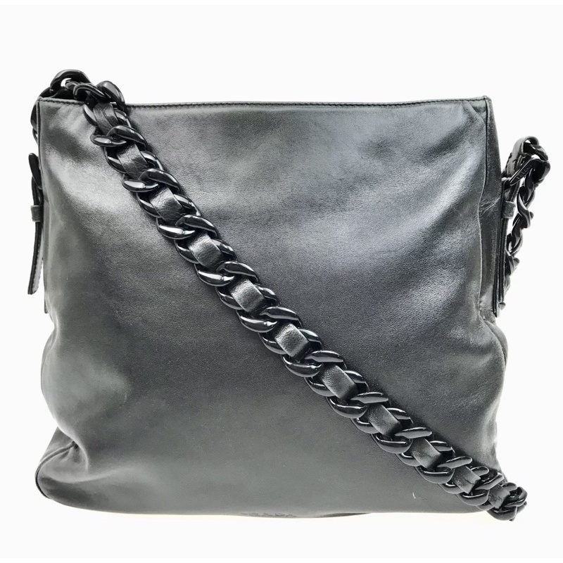 prada nylon shoulder chain bag black