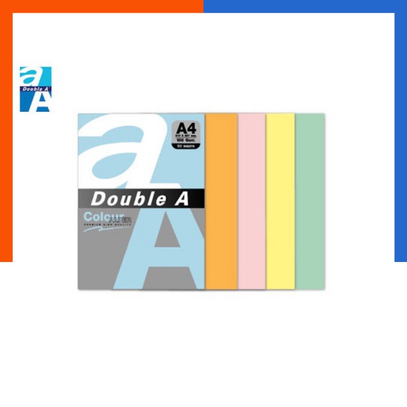กระดาษการ์ดสี A4 80แกรม สีอ่อน คละสี ดับเบิ้ลเอ (แพ็ค50แผ่น) Double A ดับเบิ้ลเอ US.Station