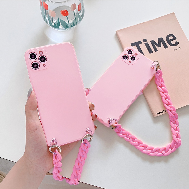 Phone Case for OPPO Realme 7 Pro X7 X50 5G X3 SuperZoom XT X2 Find X2 A31 2020 A91 Reno ACE K5 A9 A5 2020 Hand Chain Casing Soft Cover Korean Ins Milk white pink Acrylic ins style