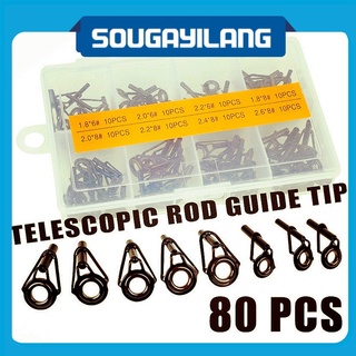 Sougayilang 80pcs คันเบ็ดคู่มือคู่มือเคล็ดลับชุดซ่อมชุด DIY แหวนตาขนาดที่แตกต่างกันกรอบสแตนเลส