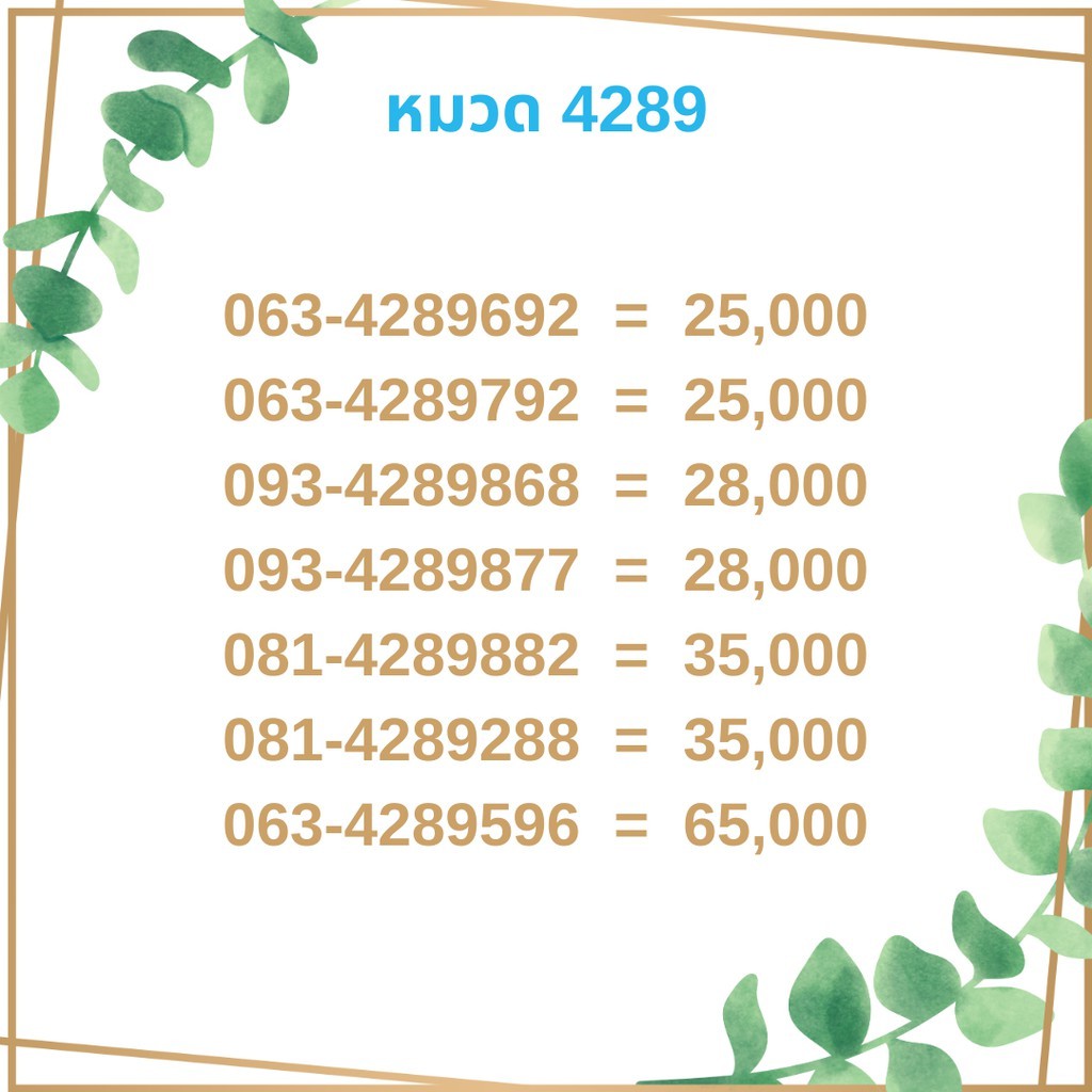 เบอร์มงคล 4289 เบอร์มังกร เบอร์จำง่าย เบอร์รวย เบอร์เฮง ราคาถูก ราคาไม่แพง