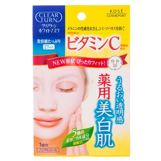 KOSE COSMEPORT CLEAR TURN แผ่นมาส์กหน้า เคลียร์ เทิร์น ไวท์ สูตรวิตามินซี เอสเซนซ์ ชุดละ 7 แผ่น / KOSE COSMEPORT CLEAR