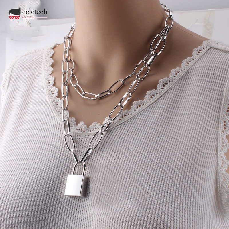 สร้อยคอหนาผู้หญิงและผู้ชายพร้อมสร้อยคอจี้ล็อคพังก์แฟชั่น Jewellery สร้อยคอเงินความงามสร้อยคอสร้อยคอส