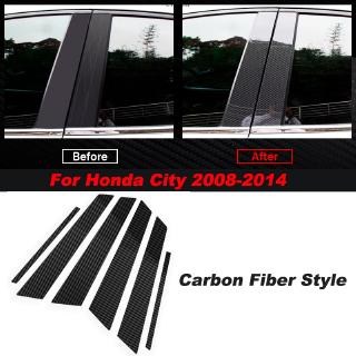 สติ๊กเกอร์คาร์บอนไฟเบอร์ pc glossy b c pillar post cover สําหรับ honda city 2008 2009 2010 2014 2012