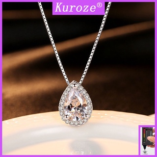 [Kuroze] สร้อยคอเงิน S925 จี้เพชรโมอิส รูปลูกแพร์ สีขาว