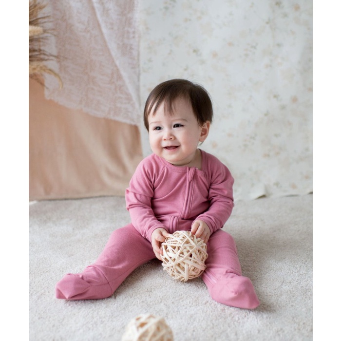 Takoyakids Essentials Azuki Zipper Sleepsuits Dusty Rose - 12-18m