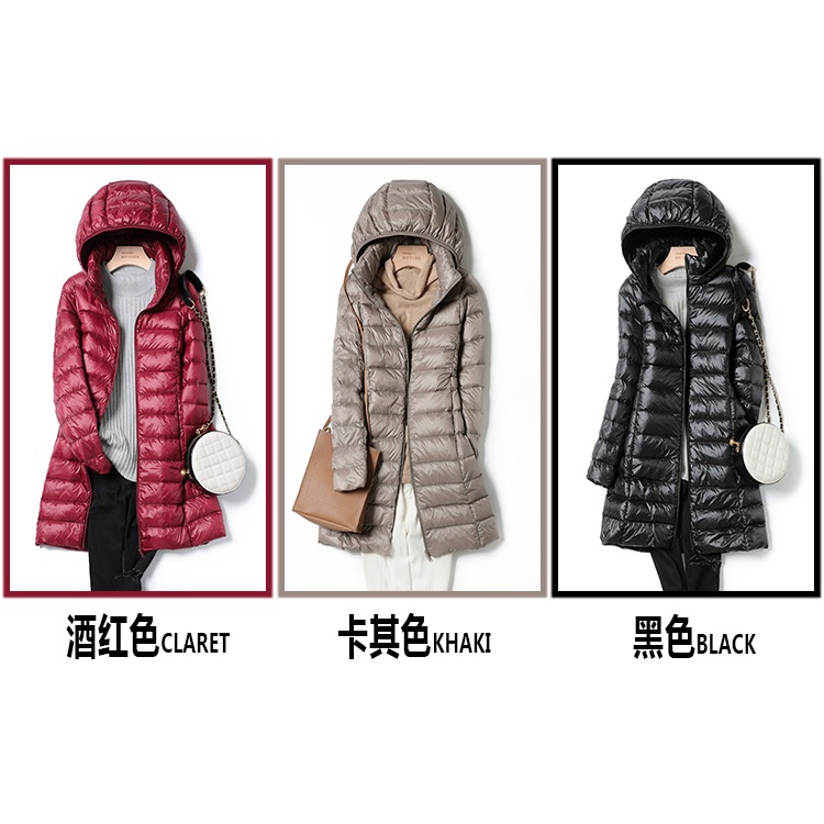 มั่นใจได้ว่าจะซื้อlong Down Parka Women Ultra-light Thin Down Jacket 2021 Autumn Winter Slim Hooded Warm White Duck Down #4