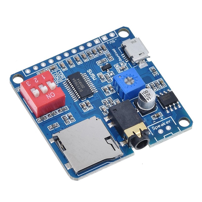 โมดูลเล่นเสียงบอร์ดเครื่องเล่นเพลง MP3 5W เล่น MP3 Serial Control การ์ด SD / TF สำหรับ Arduino DY-SV