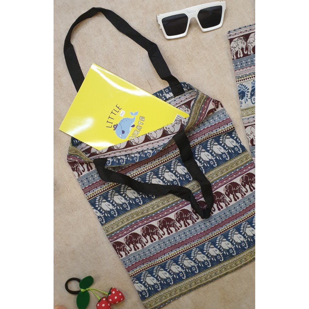 กระเป๋าผ้าทอ ลดโลกร้อน กระเป๋าสะพายข้าง กระเป๋าผ้าทอลาย ช้าง นกฮูก กราฟิก ของฝาก ของชำร่วย พร้อมส่ง มีราคาส่ง ถูกๆ - รูปที่ 2