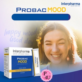 Interpharma Probac Mood 1 กล่อง บรรจุ 30 ซอง กลิ่นกล้วยหอม โปรแบค มู้ด ผลิตภัณฑ์เสริมอาหาร อารมณ์ดีไปตลอดทั้งวัน