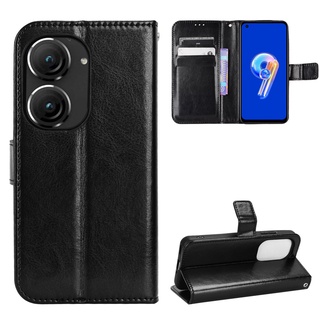เคสโทรศัพท์หนัง PU ฝาพับ พร้อมช่องใส่บัตร และสายคล้อง หรูหรา สําหรับ ASUS Zenfone 9 5G