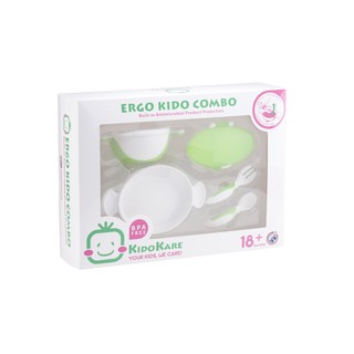 Kido Kare(คิโดแคร์) Ergo Kido Combo จานและชาม ฝึกทานอาหารของคุณหนูๆ สีเขียว (สำหรับเด็กอายุ 18 เดือนขึ้นไป)