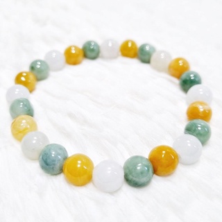 (JB10) สร้อยข้อมือ ปะคำหยกสามสี พม่าแท้ Jadeite Type A  ขนาด Size 8 mm.