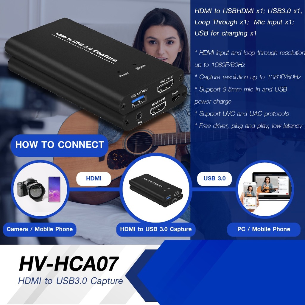 ไลต์ Live Capture Card HV-HCA07 HDMi to USB3.0 Capture Streaming (5 ...