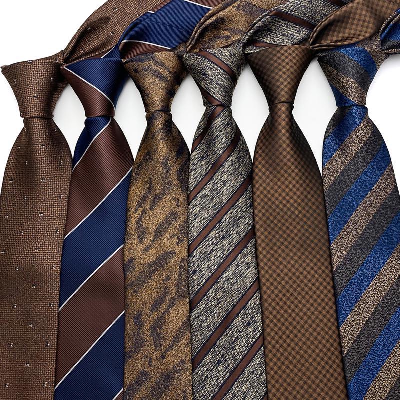 หรูหรา 8 ซม.Mens Ties ลายสีน้ําตาลอย่างเป็นทางการคลาสสิกชุด Gravata Corbatas ธุรกิจเนคไท Jacquard ทอเนคไทสําหรับชายเจ้าบ่าวงานแต่งงาน Neckwear