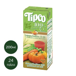 TIPCO น้ำผักผสมน้ำผลไม้รวม 32 ชนิด 32 Mixed Vegetable &amp; Mixed Fruit 100% ขนาด 200 มล. x 24 กล่อง ยกลัง (1ลัง/24กล่อง)