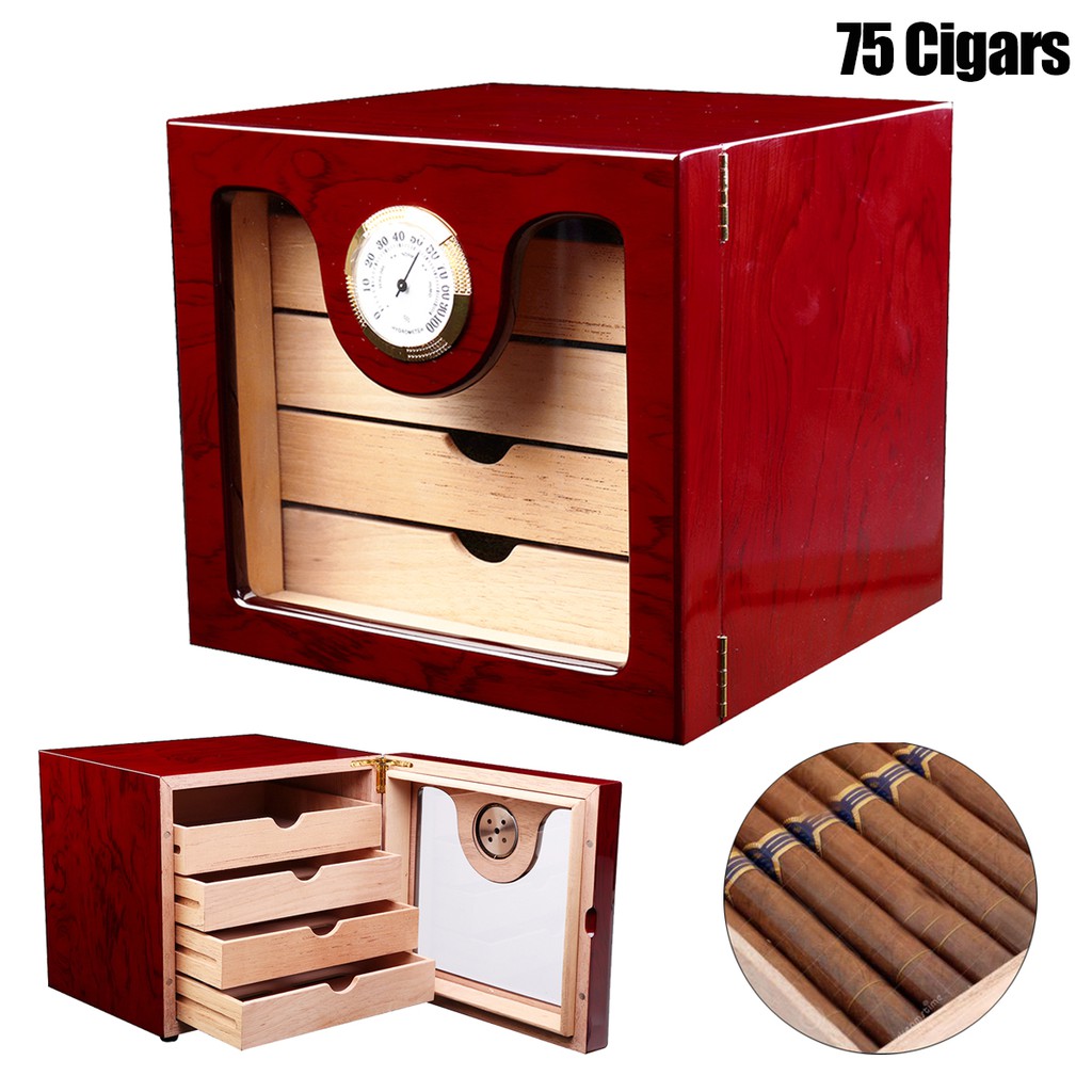 Warmhouse Wooden Cedar Cigar Cabinet Humidor 4 Drawers Storage Box