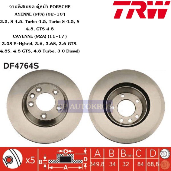 จานดิสเบรค คู่หน้า PORSCHE AYENNE (9PA) (02-10') 3.2, S 4.5, Turbo 4.5, Turbo S 4.5, S  4.8, GTS 4.8