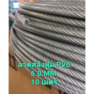 สลิงหุ้มพีวีซี ลวดสลิงหุ้มpvc Ø 6.0 mm x ยาว 10 m / 20 m /50 m สลิงหุ้มปลอกpvc ลวดสลิงหุ้มพลาสติกใส