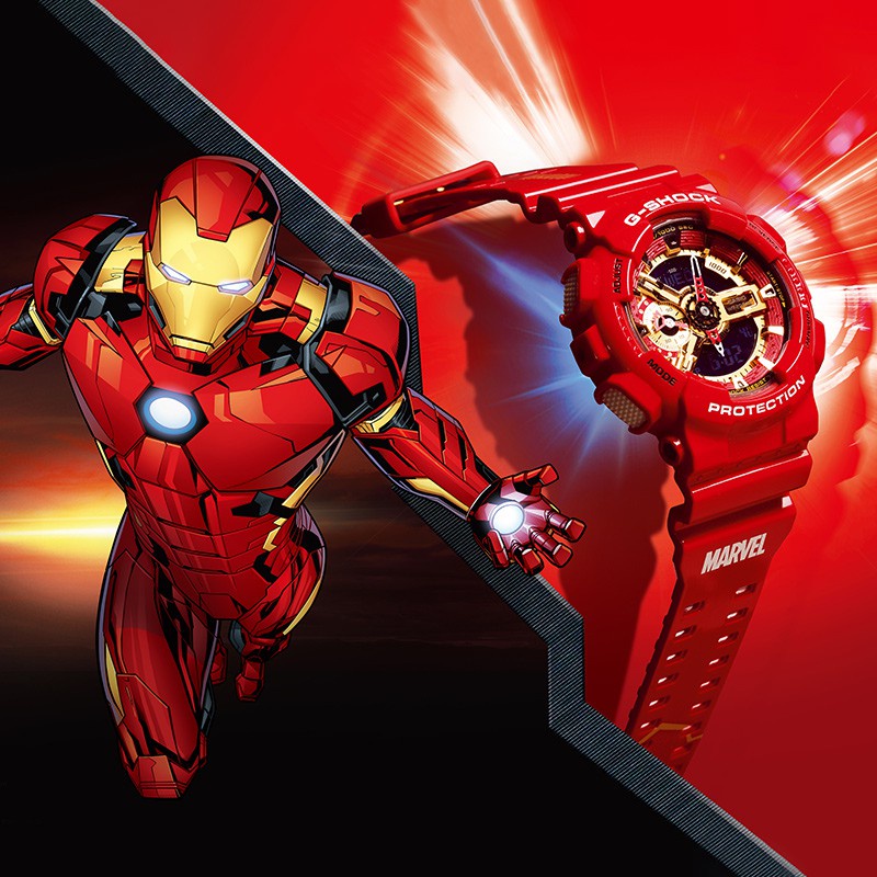 Casi *o G-SHOCK GA-110 กีฬานาฬิกา Avengers Marvels กัปตันอเมริกา Iron Man Spiderman Gundam Unicorn ผ