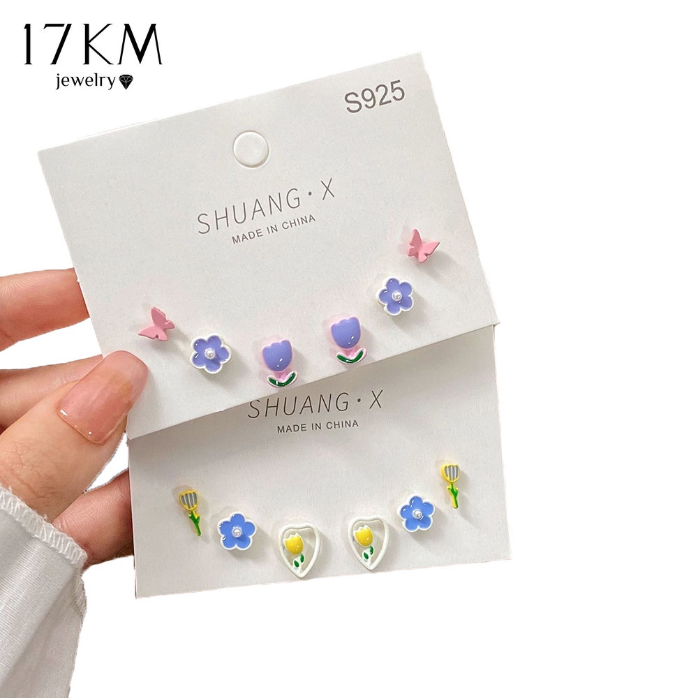 ต่างหูห่วงเงิน S925 รูปดอกทิวลิป ผีเสื้อ 17 กม. เครื่องประดับ สําหรับผู้หญิง