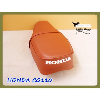 HONDA CG110 DOUBLE SEAT COMPLETE "BROWN" with "RED" STITCHING  // เบาะ เบาะรถมอเตอร์ไซค์ สีน้ำตาล ผ้าเรียบ ด้ายแดง