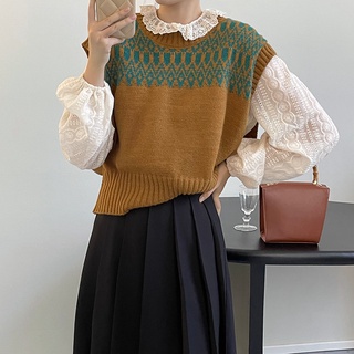 เสื้อกั๊กไหมพรม ลายสไตล์ Vintage รหัส9299 knitted waistcoat