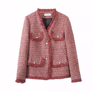 เสื้อคลุมChanel  สีแดงปะการัง ผ้าทวีตหนา