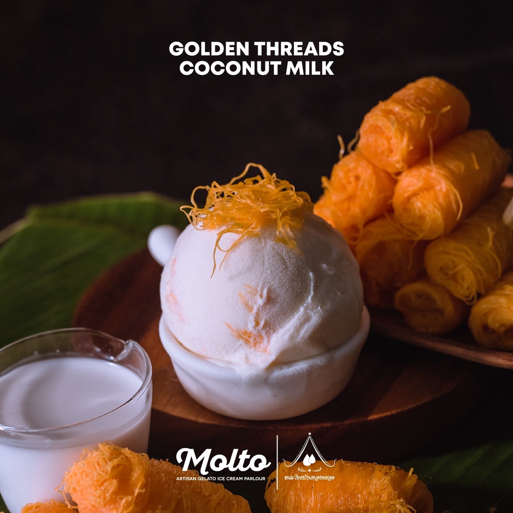 Golden Threads Coconut Milk (ไอศกรีม กะทิ ฝอยทอง ไอ1 ถ้วย 16 oz.) - Molto premium Gelato