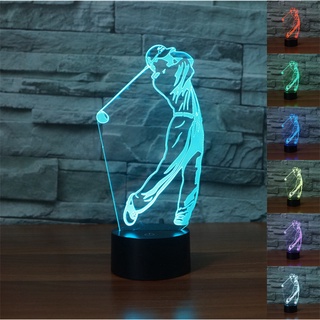 โคมไฟตั้งโต๊ะ LED USB รูปเครื่องเล่นกอล์ฟ 3D ไล่โทนสี 7 สี