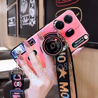 เคสโทรศัพท์มือถือ วีโว่ VIVO T1X T1 Pro Y01 Y76 Y73 Y33T Y33S Y21A Y21T Y21S Y21 Y15A Y15S V23 V23E 5G 4G Phone Cell Case with Stand Holder Strap Handphone Casing Cute Camera Pattern Pink Back Cover