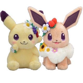 ตุ๊กตายัดนุ่น โปเกม่อน Eevee &amp; Pikachu น่ารัก ของเล่น ของขวัญ สําหรับเด็ก