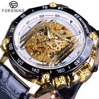 Forsining New Golden Bridge Design Gear Movement Inside Open Work Steampunk Mens Watches Top Brand Luxury Mechanical Wri