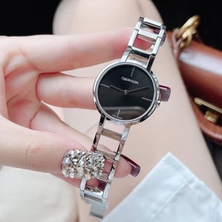 (ผ่อน0%) นาฬิกา Calvin Klein Cheers Quartz Black Dial Ladies Watch K8N23141  ✔️หน้าปัดกลม สีดำ 32 mm. สายสเตนเลสสีเงิน