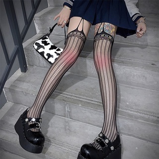 Japanese Gothic Thigh High Socks Female Dark Punk Lolita Loli Sexy Pantyhose Women Breathable Over Knee Socks Fishnet Stockings