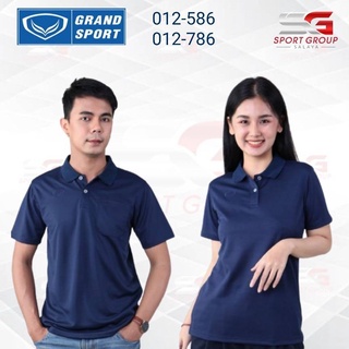 เสื้อโปโลแขนสั้น แกรนด์สปอร์ต ทรงผู้ชาย-ทรงผู้หญิง GRAND SPORT (สีกรม) - รุ่น สีล้วน (12-586/12-786)