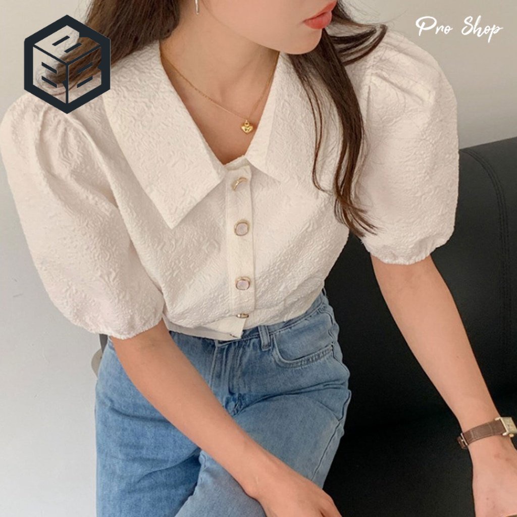 เสื้อเชิ้ตแขนสั้น ดีเทลคอปก มาพร้อมกับกระดุมมุก ตะมุ้งตามิ้งมาก แขนสั้นตุ๊กตาเย็บปลายแขน สินค้าพร้อมส่งในไทย [137]