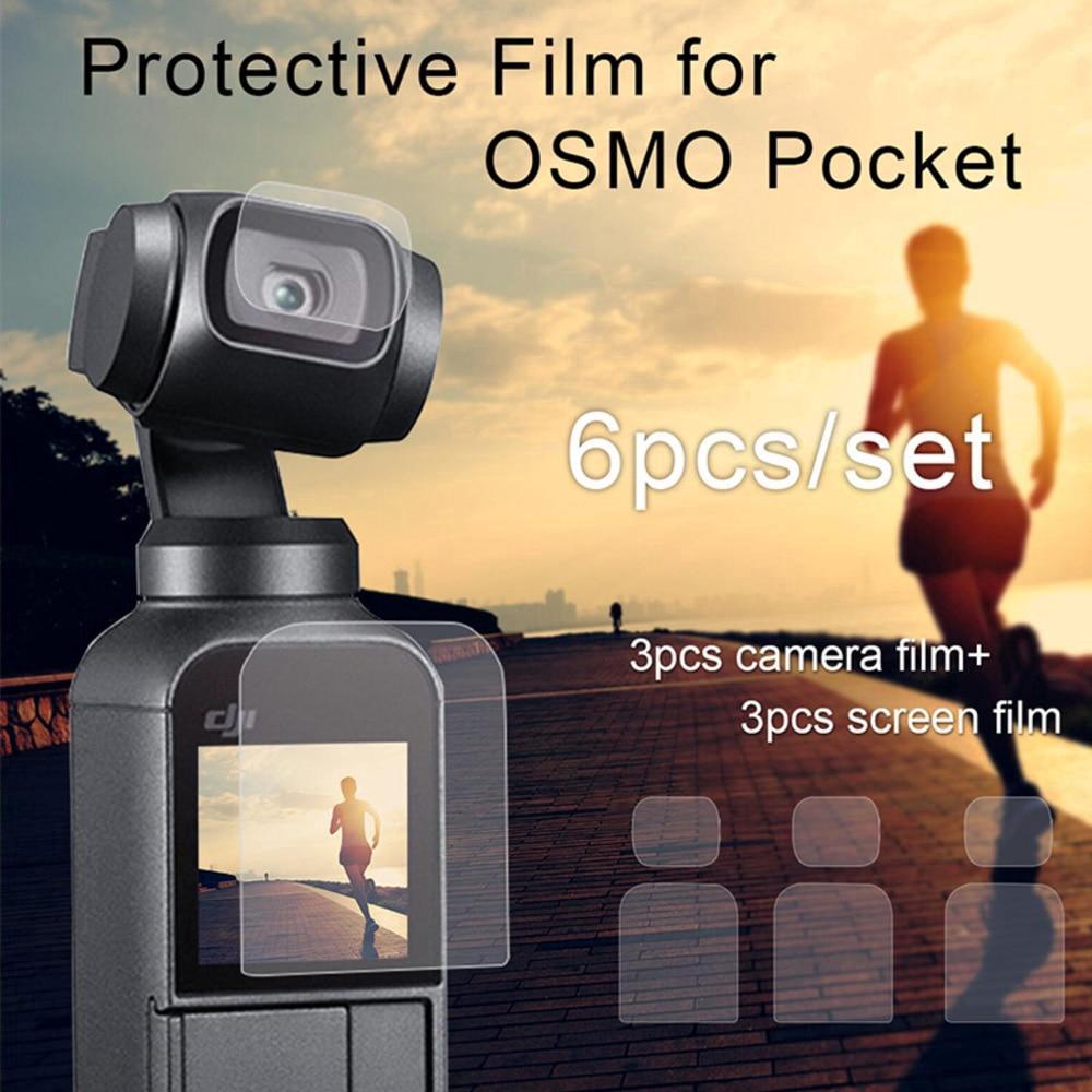 6 ชิ้น DJI OSMO Pocket PET ฟิล์มหน้าจอกล้องเลนส์ฟิล์มป้องกันสําหรับ 4K Gimbal ฟิล์มกันรอยโทรศัพท์