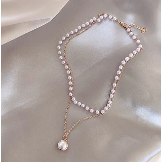 พร้อมส่ง เครื่องประดับแฟชั่น สร้อยไข่มุก จี้ไข่มุก สร้อยคอ 2 ชั้น ผู้หญิงเกาหลี