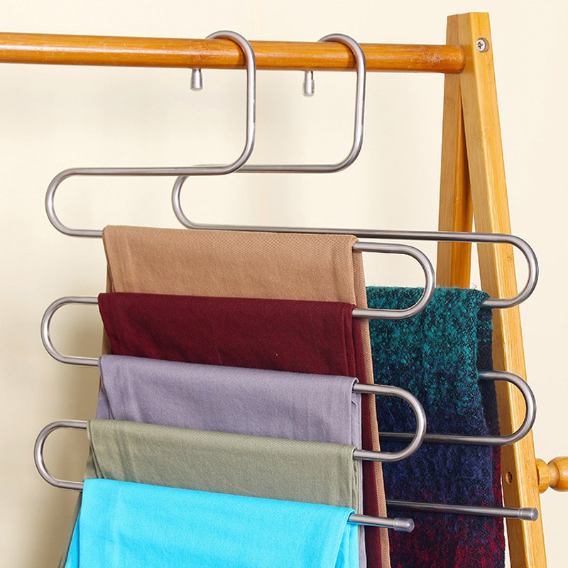 Useful Pants Trousers Hanging Clothes Hanger home 5 Layers Space Saver Neat room 3dL8