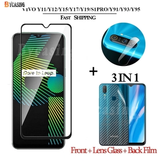 3-in-1 Tempered Glass Screen Protector For VIVO Y20 Y11 Y12 Y15 Y17 Y19 S1 Pro V15 V17 V19 NEO Y91 Y93 Y95 Y85 V9 V11i Camera Lens Film Clear Back Sticker BY