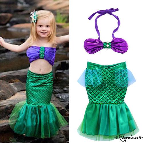 Bbq-เด็กทารกสองชิ้นชุดว่ายน้ํานางเงือกแขวนคอเชลล์เพิร์ลhalterบิกินี่เสื้อ + Tulle Patchwork Mermaid Tail