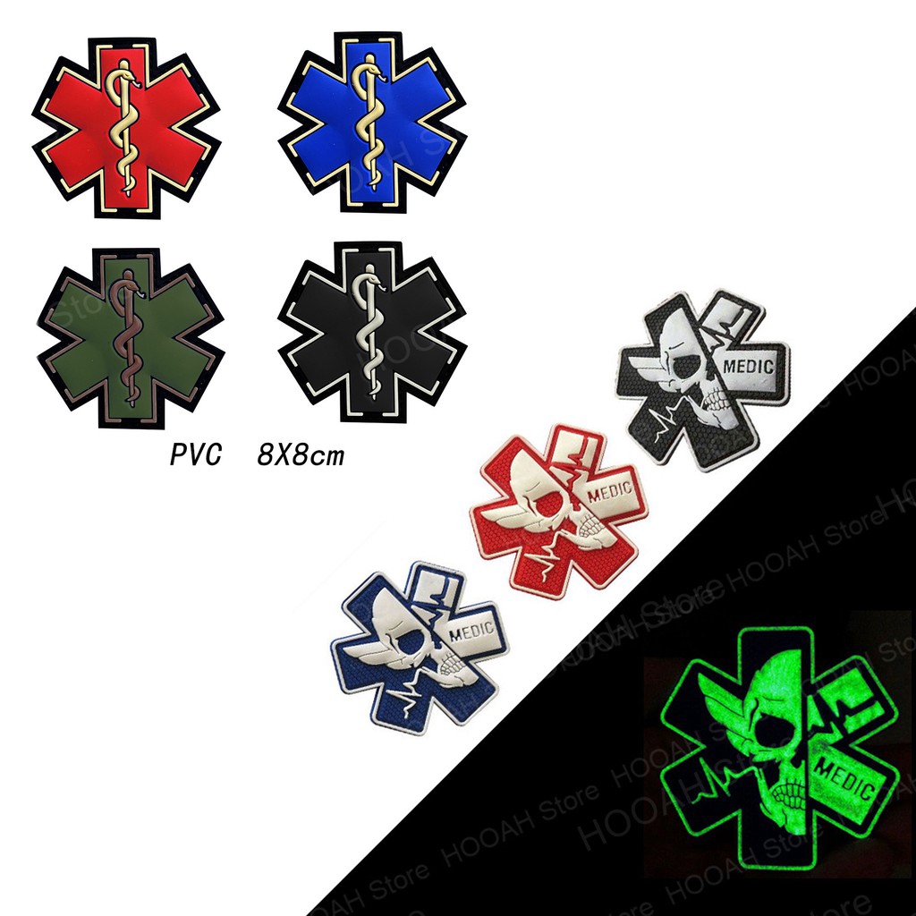 Medic Patch 3D PVC ยาง Paramedic Medical PATCH EMS EMT MED First Aid ยุทธวิธี Skull ทหาร Hook Fasten