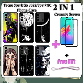 2 IN 1 Tecno Spark Go 2022 Spark 8C เคสโทรศัพท์ พร้อมกระจกนิรภัยกันรอยหน้าจอ เซรามิค ฟิล์มนิรภัย โค้ง อวกาศ ด้านนอก