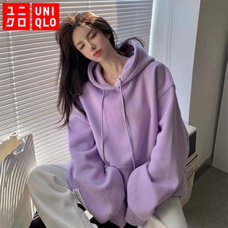 UNIQLO เสื้อกันหนาวแขนยาว มีฮู้ด ทรงหลวม ขนาดใหญ่ แบบแห้งเร็ว สําหรับผู้หญิง ไซซ์ M - 5XL